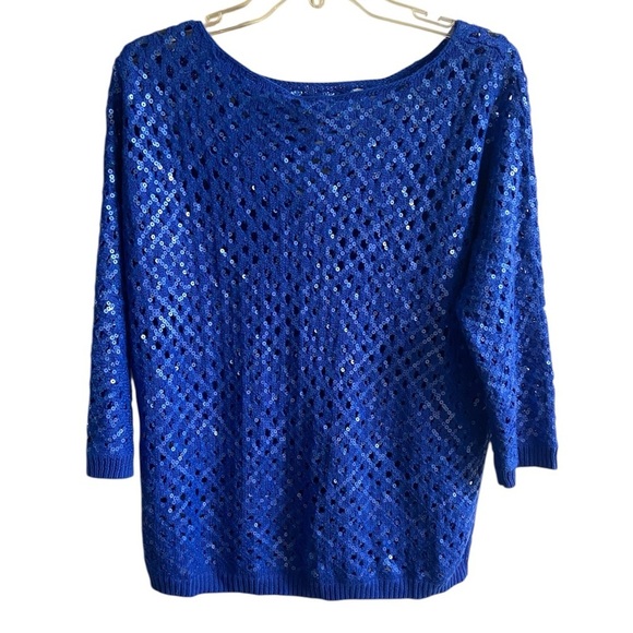 Chico’s Sasha sequin pullover crewneck sweater kinetic blue Large NWT - Picture 2 of 7